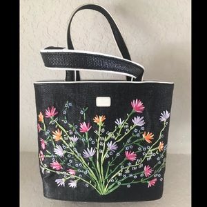 Lulu Guinness Embroidered Flowers Basket Tote